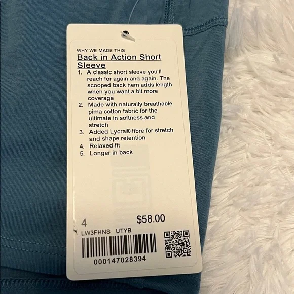 LULULEMON BACK IN ACTION SHORT SLEEVE SHIRT IN BLUE SZ 4 NWT - Picture 2 of 7